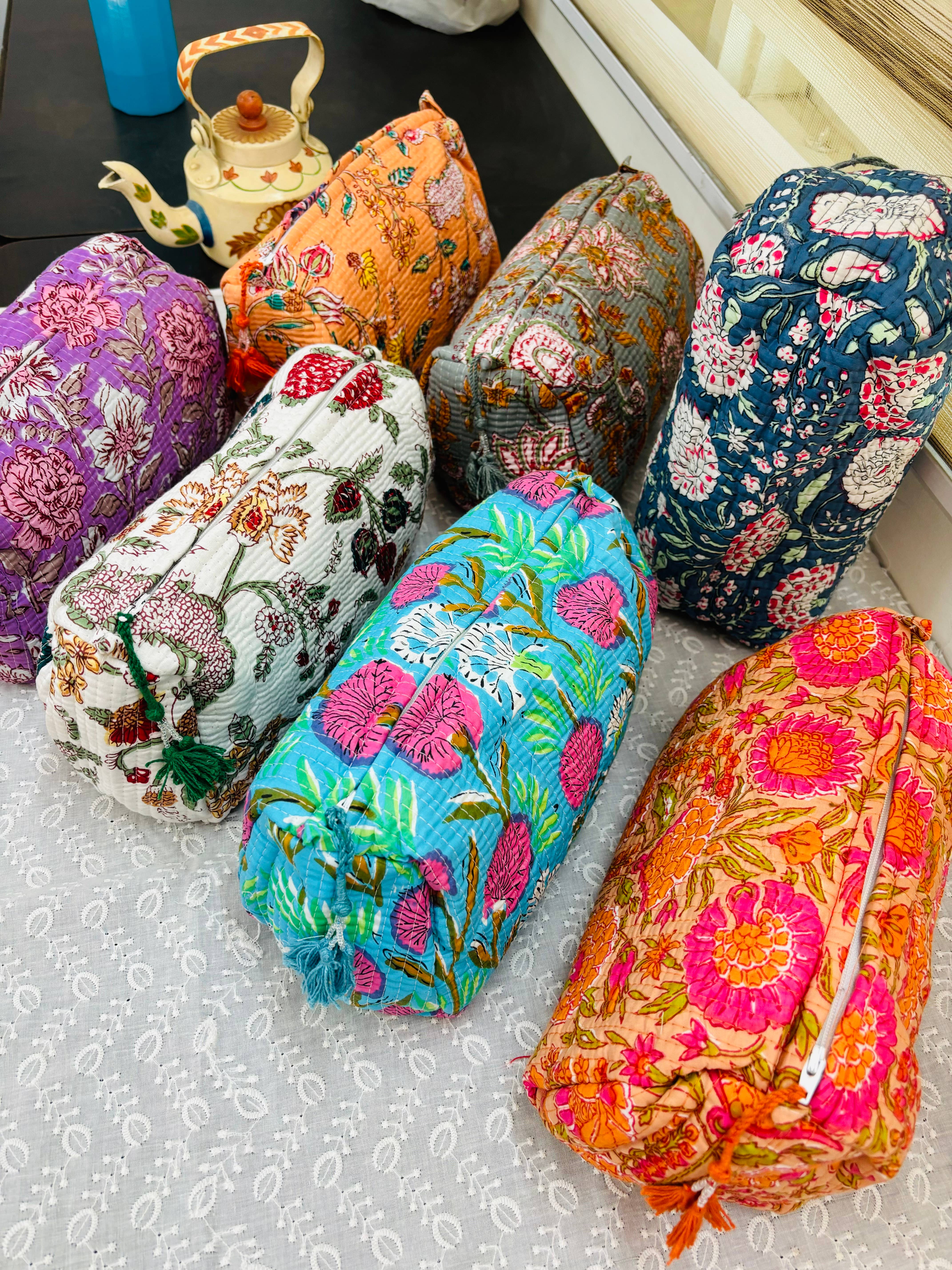 Meghcraft - Wholesale Makeup/Cosmetic Bag - Cotton Quilted Cosmetic Bags,Gift Pouch- Toiletry Pouch-3 Pc4