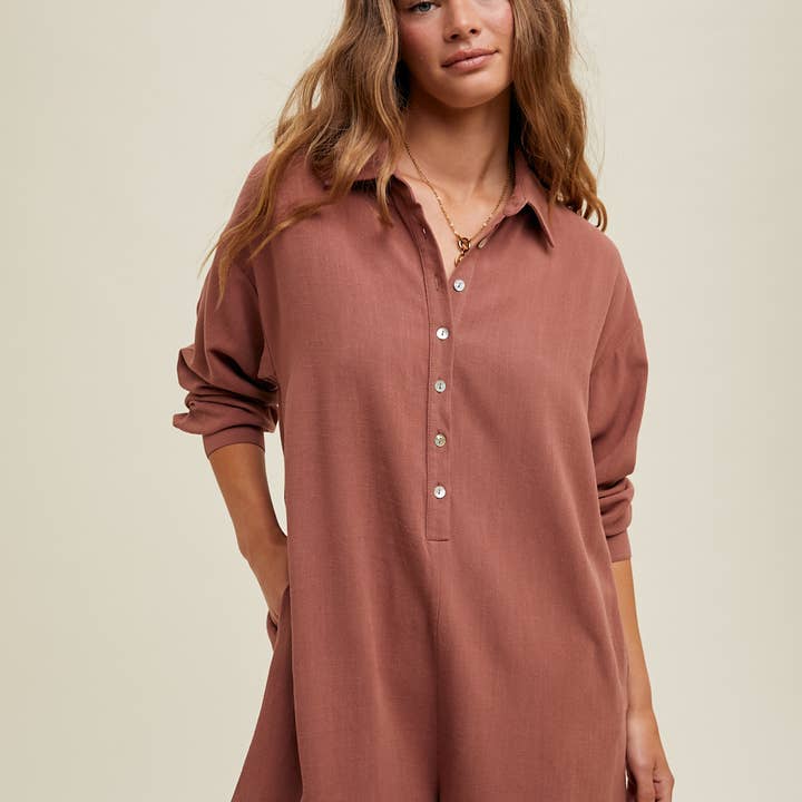 MAMELUCO DE LINO CON BOTONES /WL24-9003 para venta al por mayor de Wishlist Apparel