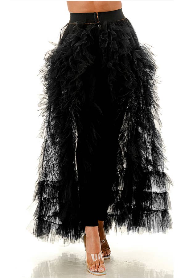 Black Ruffle Tulle Overlay Pants for wholesale on Faire0