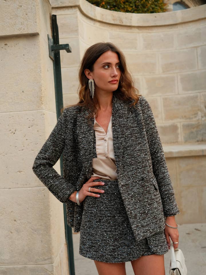 LULUMARY - Wholesale Suit Jacket - Women's - Sequin tweed jacket V3447