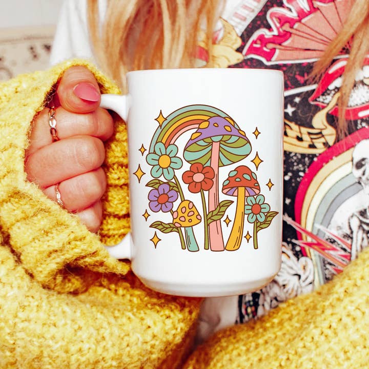Ace the Pitmatian Co - Wholesale Coffee Mug - Groovy Retro Mushroom Mug