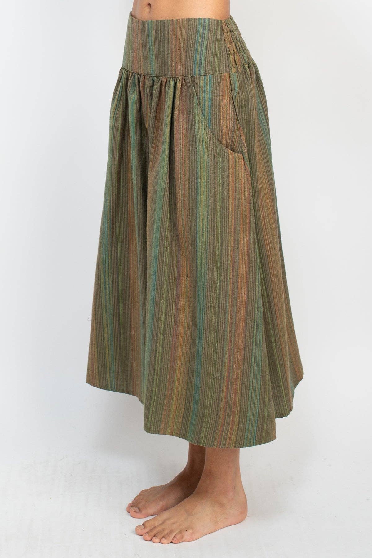 Moss Striped A Line Midi Skirt for wholesale on Faire2
