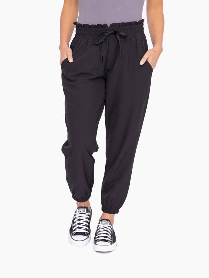 WMNS High Waistline Athletic Pants - See Through Knee Inserts / Zipper  Accents / Red