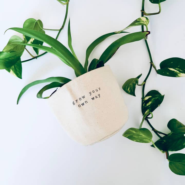 Grow your own way Canvas Plant Pot Cover for wholesale by Leaf and Root Co.