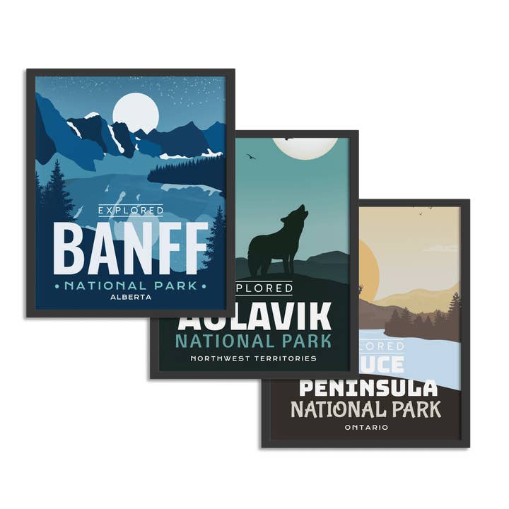 Set of 1, 2 or 3 National Park 'Explored' Posters for wholesale by Canada Untamed