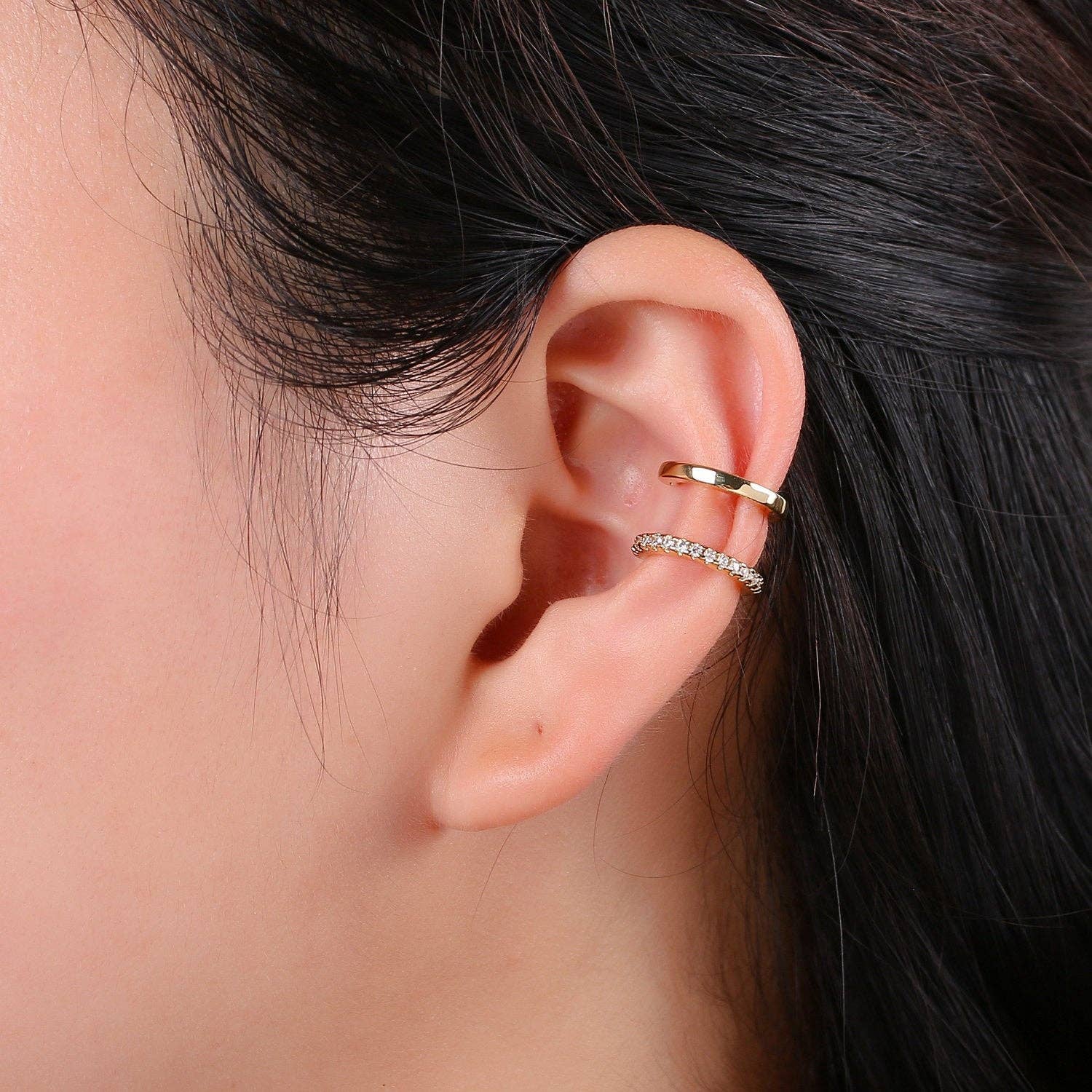 Aim Eternal - Wholesale Cuff/Wrap Earrings - Double CZ Pave Ear Cuff, Gold Filled Wrap Earrings3