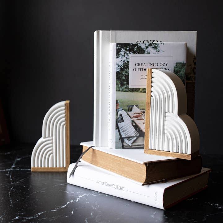 Foreside Home & Garden - Wholesale Bookend - Wren Set 2 Arched Cloud Bookends White Wood
