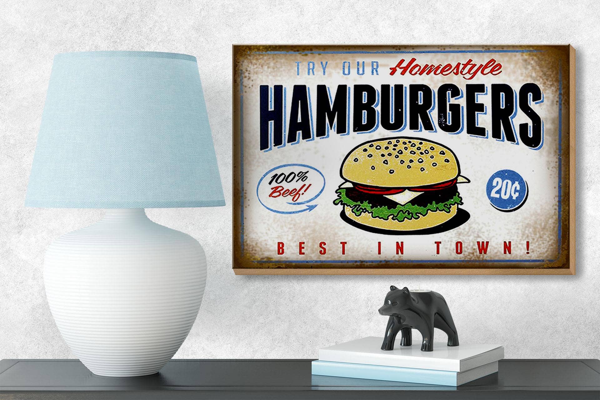 Femer - Wholesale Sign - Hamburger Best in Town 100% Beef Wooden Sign 18x12cm2