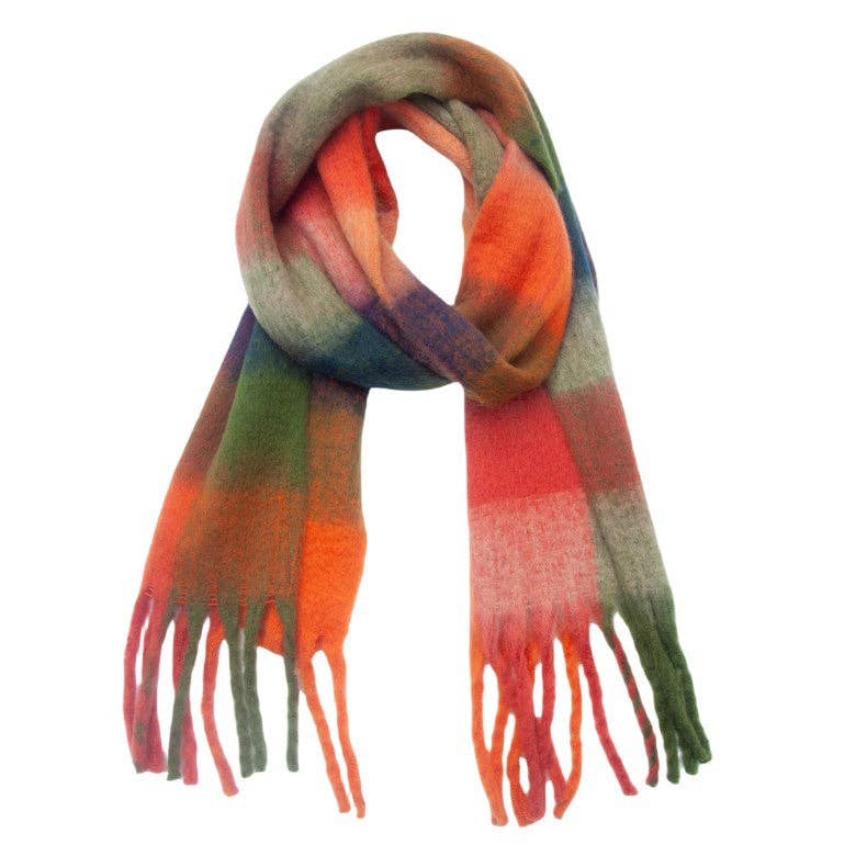 Dipped Shop - Wholesale Scarf - Women's - Coloful Plaid Tassel Scarves DPKS101251