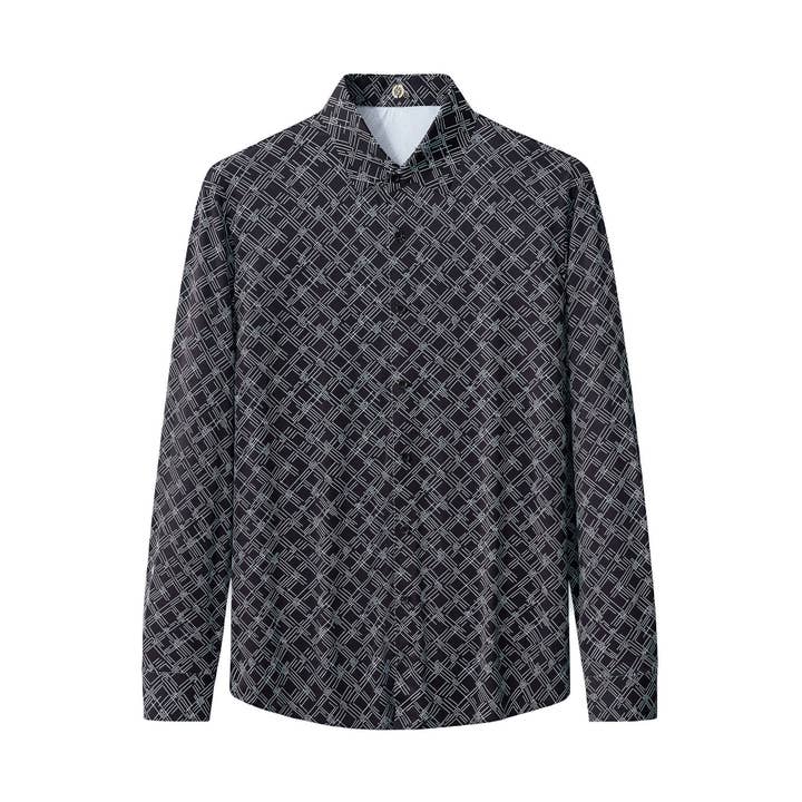 ELS105-Seamless Geo Print Shirt – El Baron-BLACK for wholesale by BAROCCO