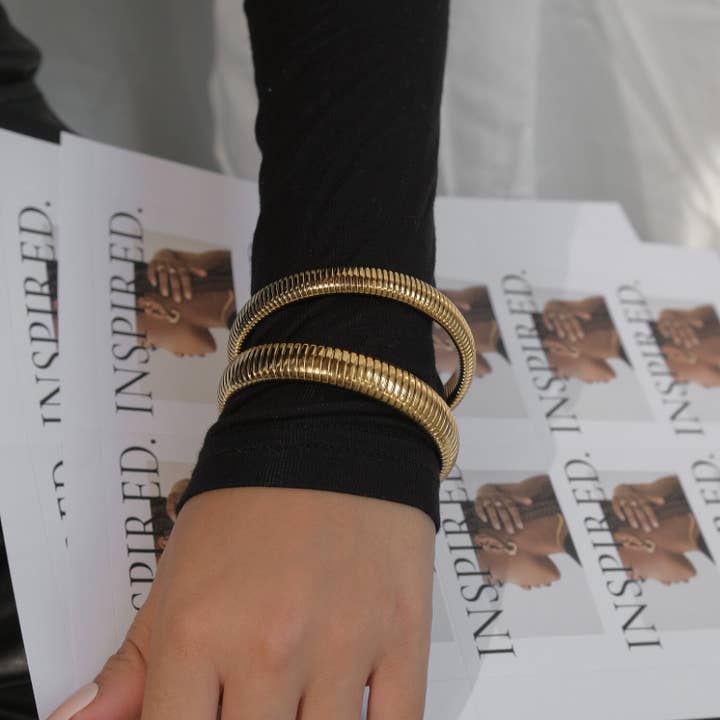 HoopLa - Wholesale Bangle Bracelet - Â Cobra Tobogas Omega Stretch -Waterproof- 14K Gold-PVD1