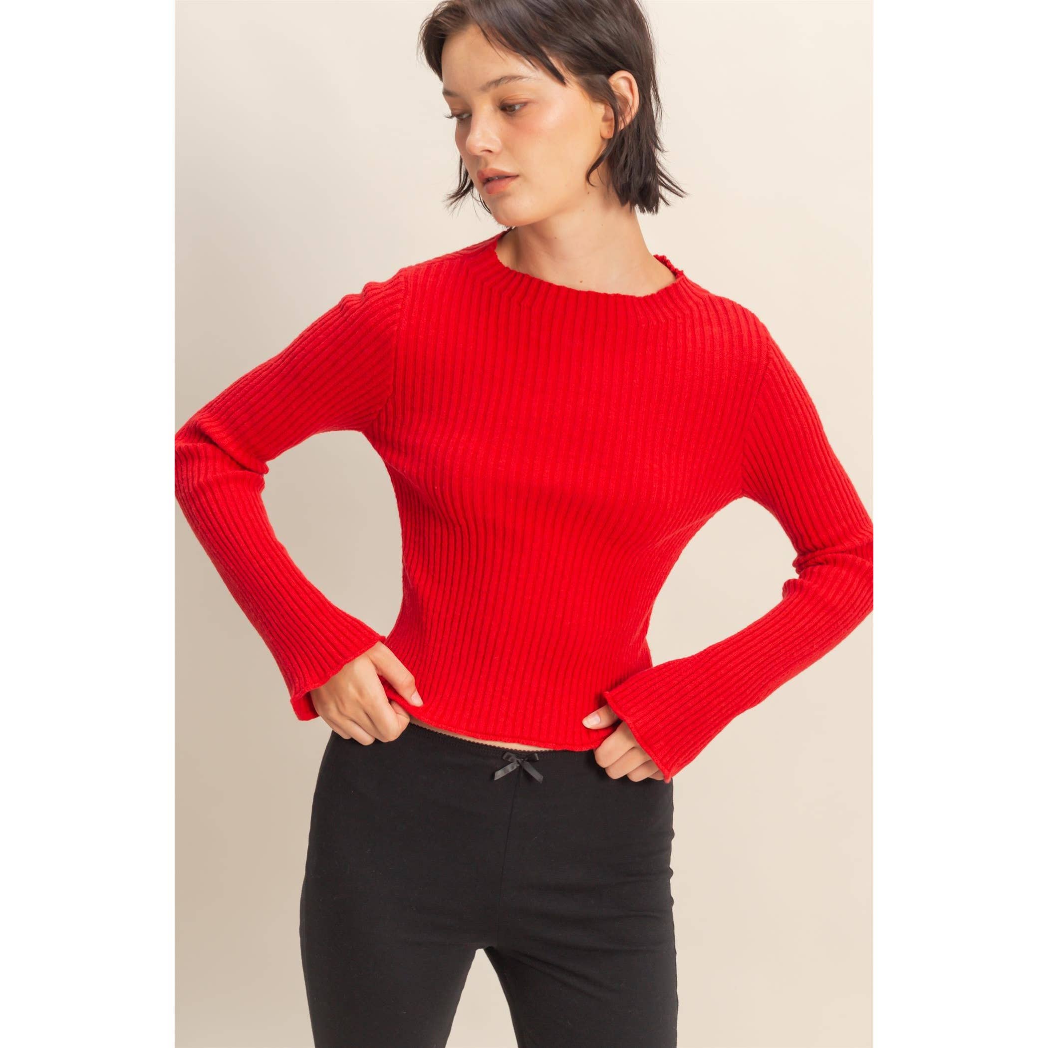 Double Zero - Wholesale Knit Top - Women's - Sleek Mock Neck Ribbed Knit Top21