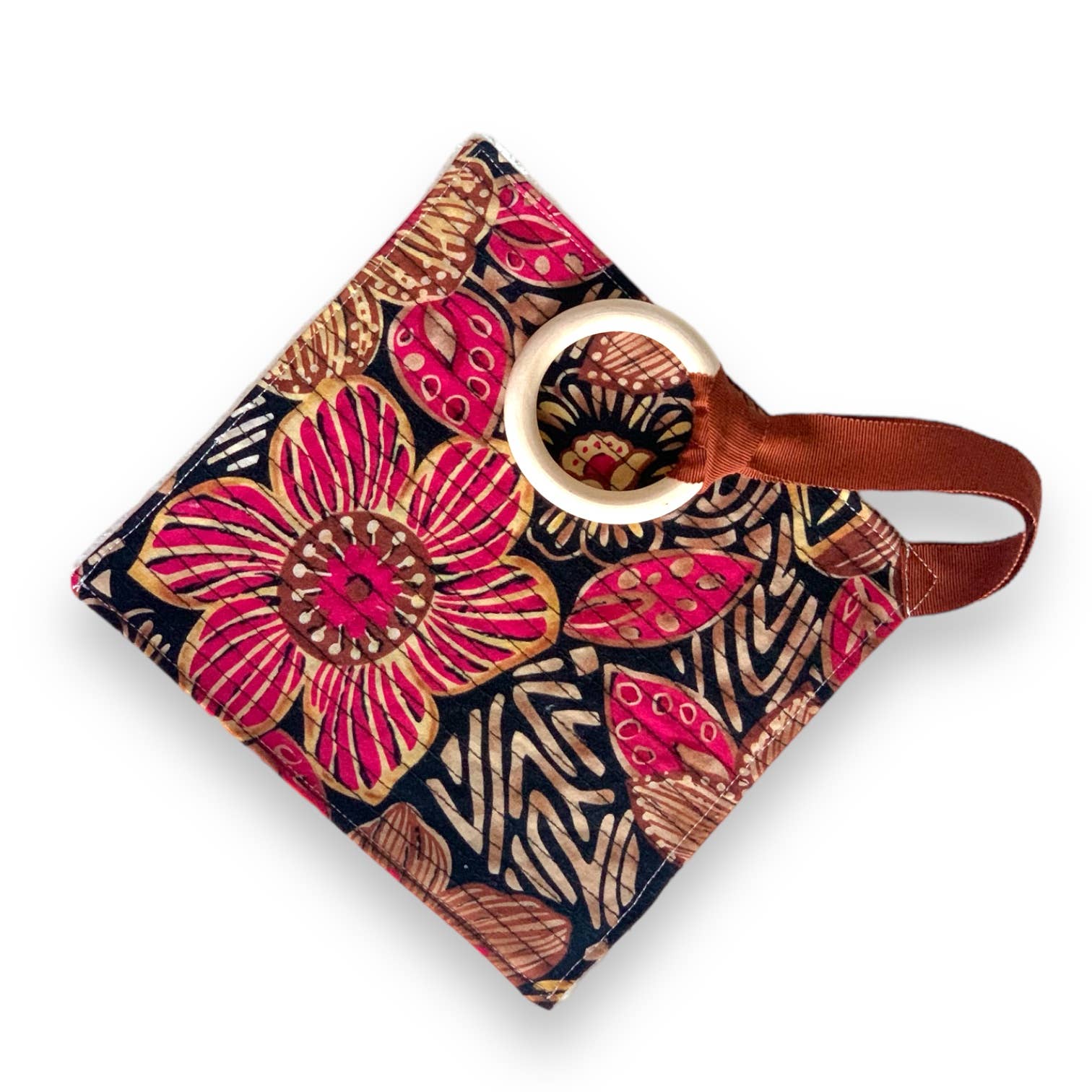 Jolly Bundles - Vente Anneau de dentition sans clip – bébé - Dentition en bois et joli imprimé floral carré ou cadeau de dentition1