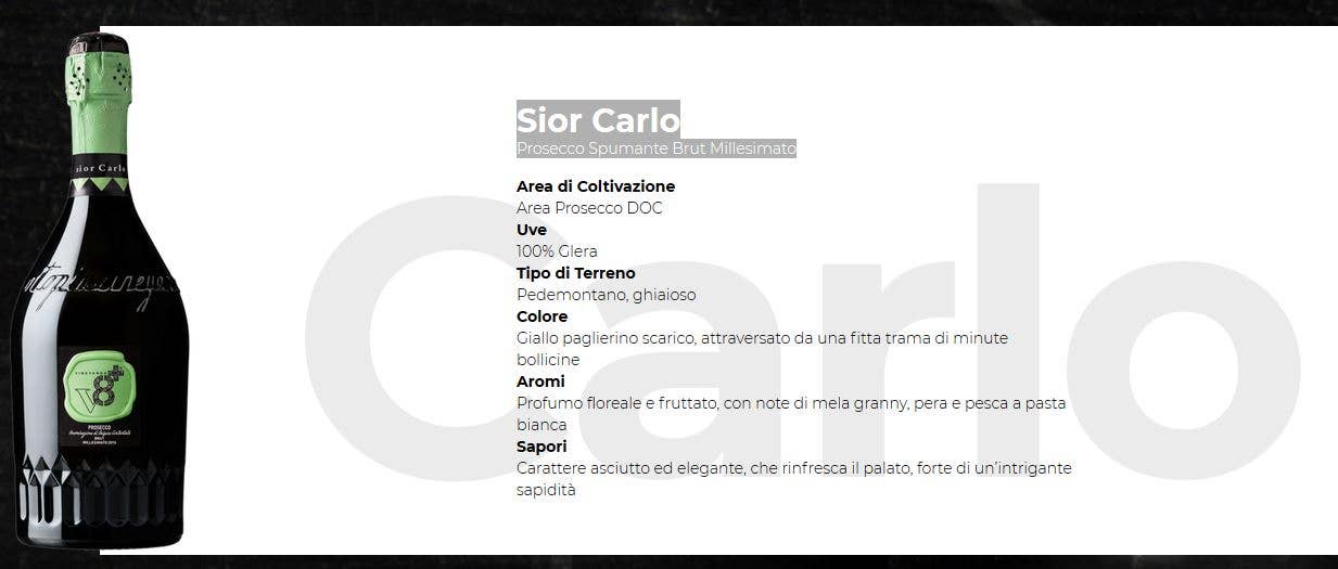 Metina SAS - Vendita all'ingrosso Champagne/spumante - Sior Carlo Prosecco Millesimato Brut Vineyeards V8+ 75 cl.1