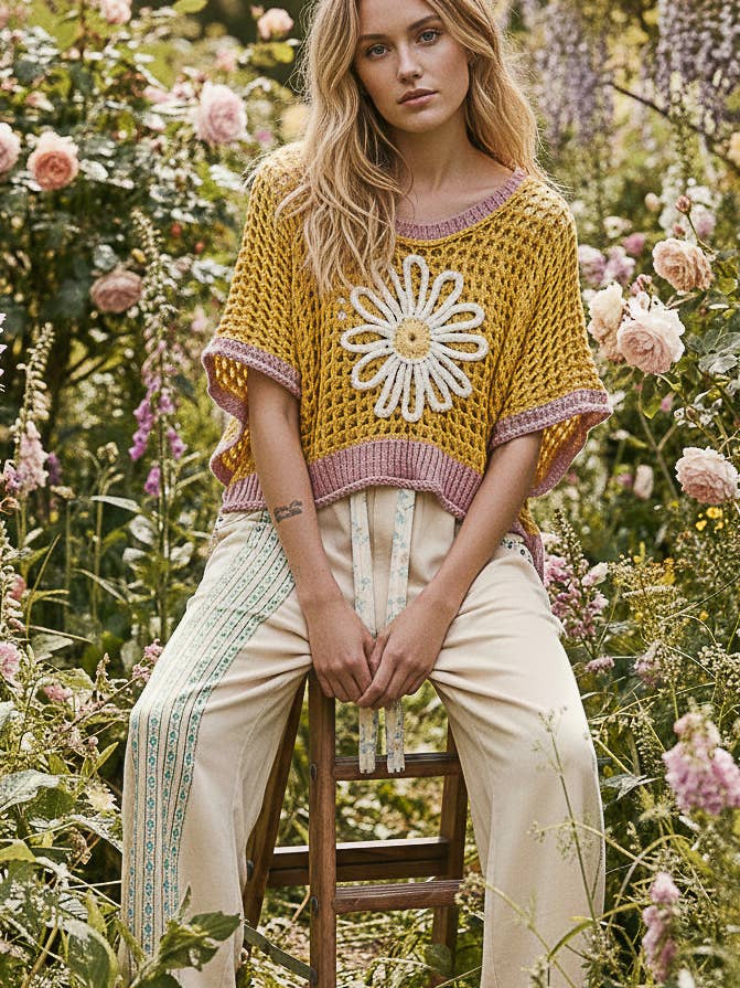 Débardeur fin à col rond sans manches à motif floral EN SOLDE pour la vente par Pol Clothing