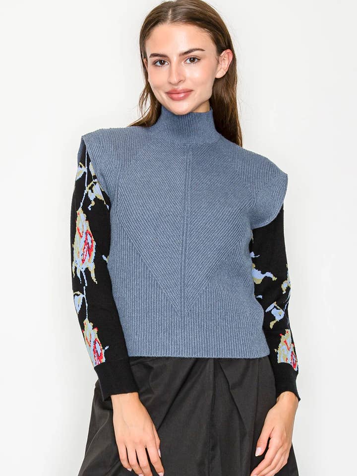 Blå ærmeløs rullekravevest for engroshandel hos Yal New York