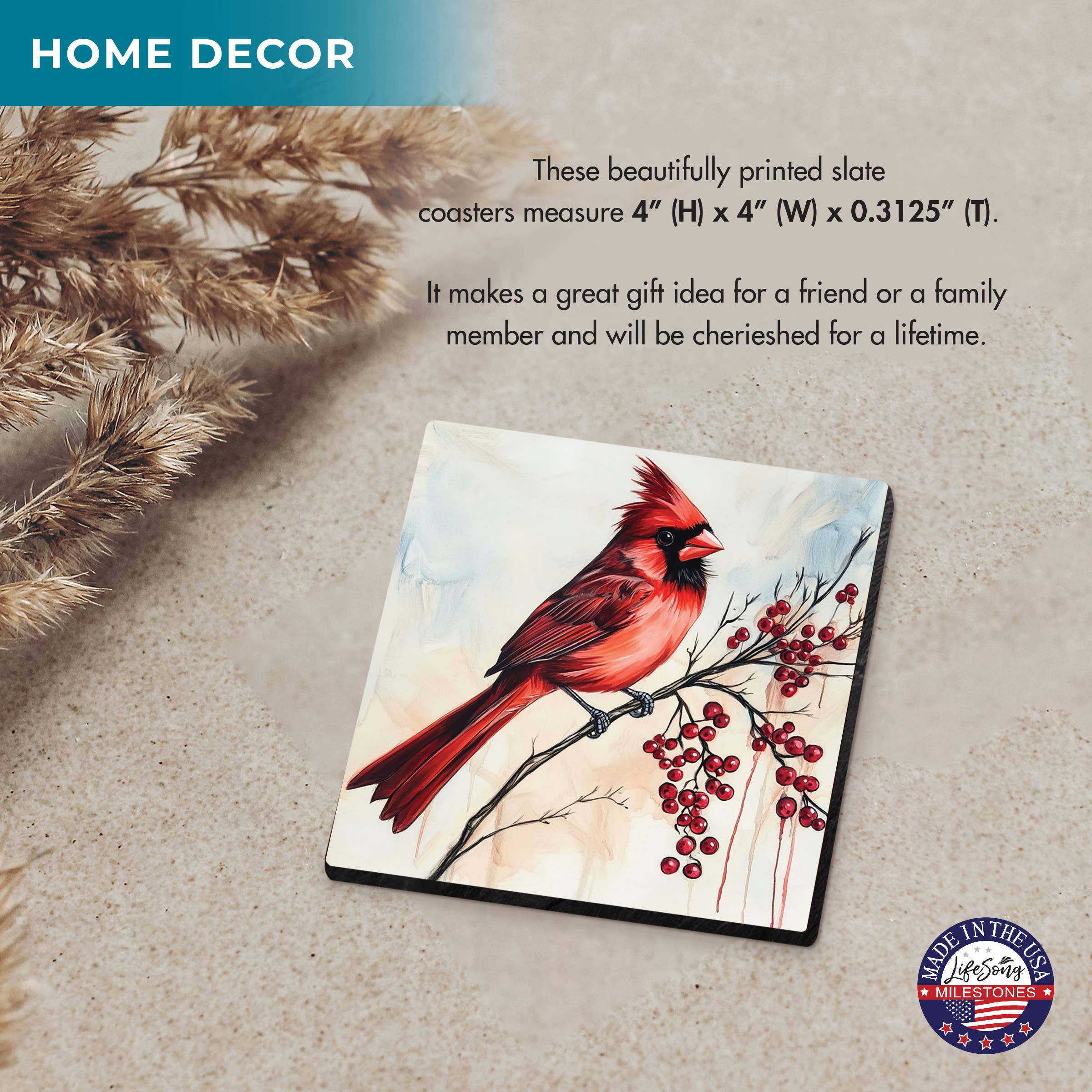 LifeSong Milestones - Wholesale Coasters - Cardinal Bird Slate Drink Coasters – Set of 4 for Hot Drinks1