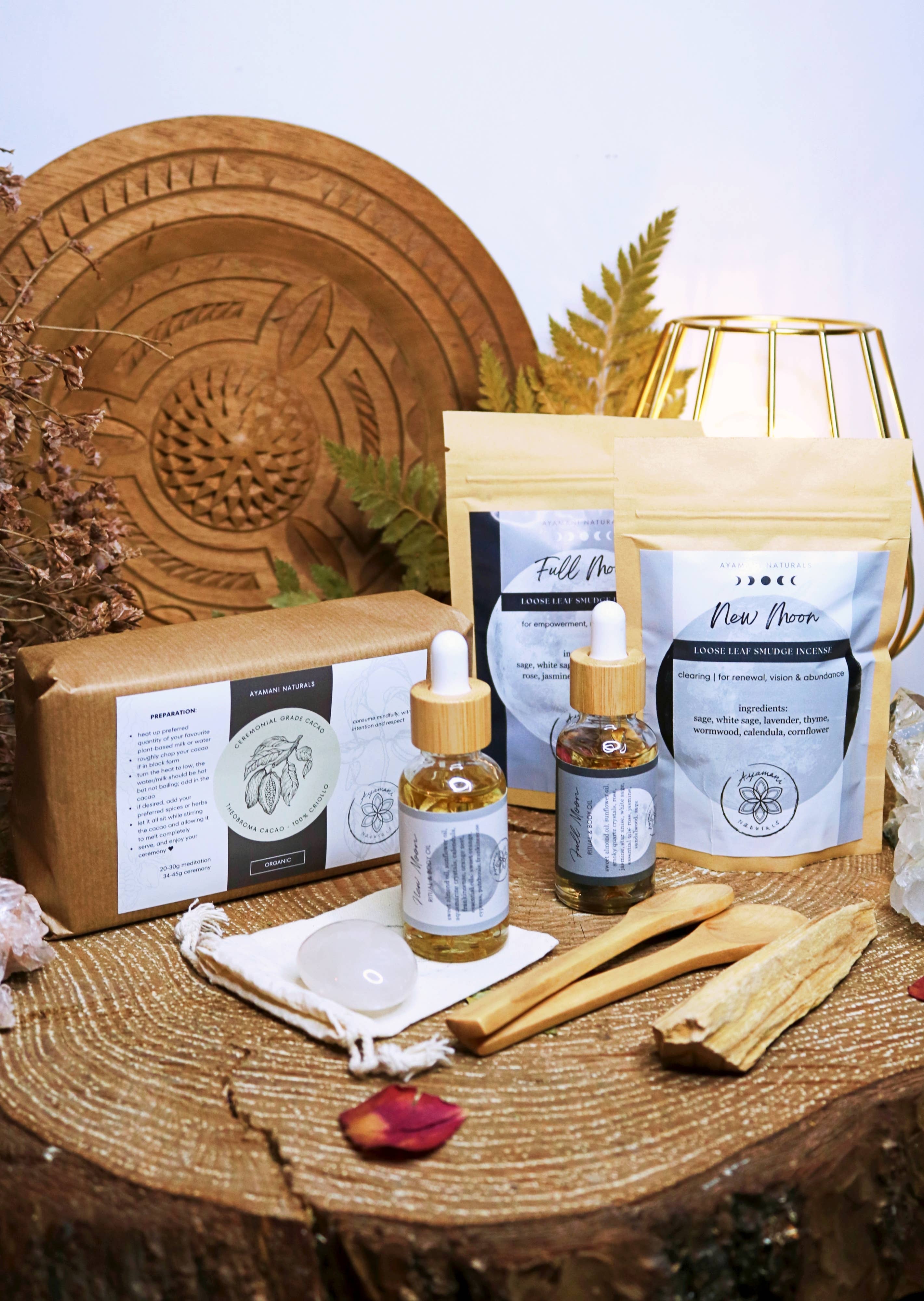 Ayamani Naturals - Vente Pierre et cristal de spiritualité - Coffret Cadeau Cérémonie Cacao Pleine Lune | Kit Cacao Rituel Brut7