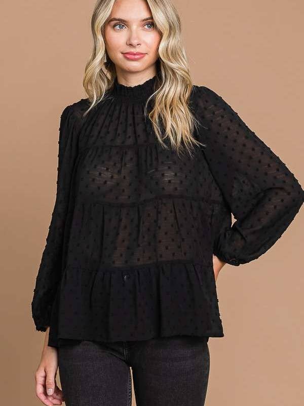 CWT1887Q - SMOCK NECK TIERED 3/4 SLEEVE TOP for wholesale by Culture Code