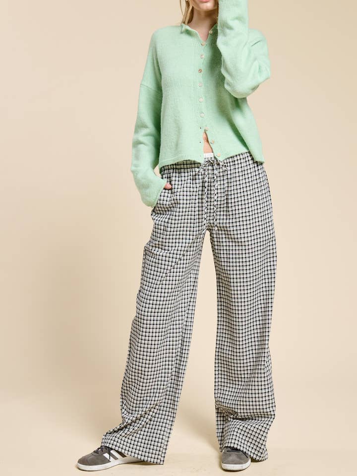 Gingham Boxer Lounge Pants with Contrast Waistband for wholesale by Mimosa
