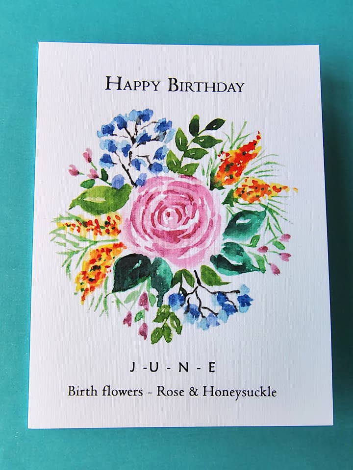 HBD June birth flowers| Happy Birthday Greeting Card for wholesale by Artcolorworks