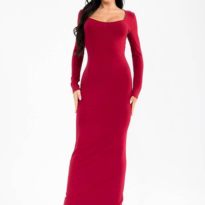 5576HD- Solid rib knit long-sleeve bodycon maxi dress for wholesale by IWT Brands