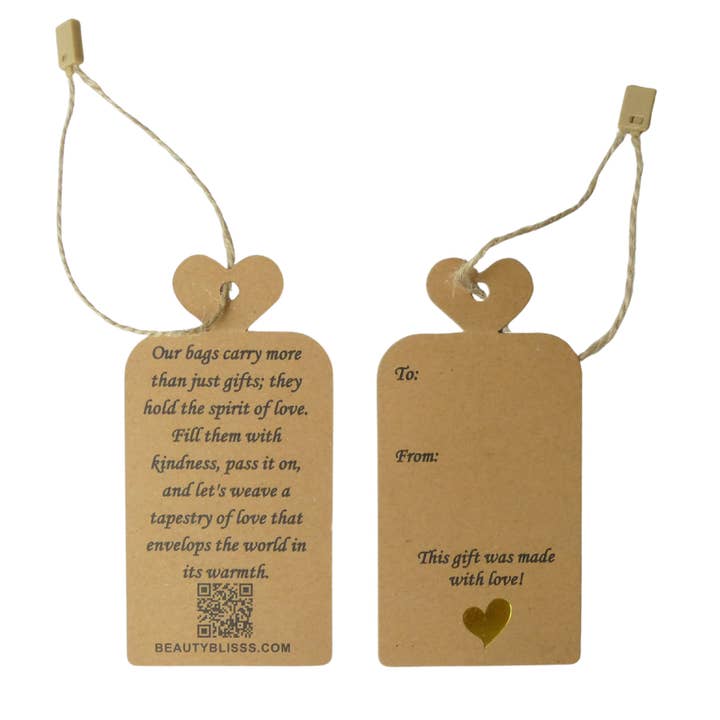 Kraft Gift Tags 2×4 — Gold-Foil Heart, Jute Twine (100-pack) for wholesale by Beauty Blisss