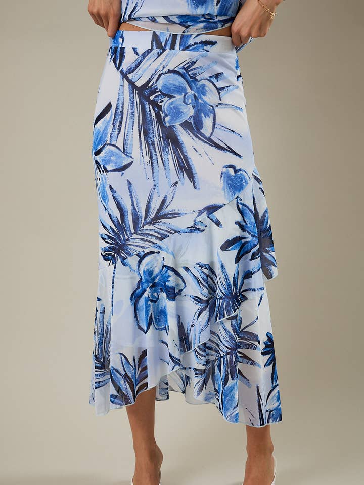 JUPE MIDI À VOLANTS ASYMÉTRIQUES pour la vente par GILLI