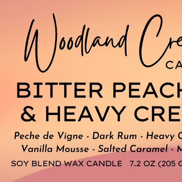 Pêches amères et bougie en cire de soja au mélange de crème épaisse pour la vente par Woodland Creek Candles