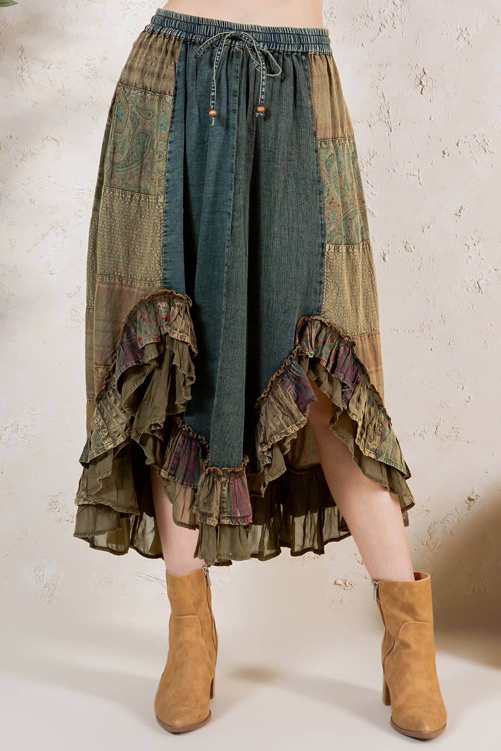 Young Threads - Wholesale Skirt - Women's - Western Boho Chic: Patchwork Midi Skirt 6