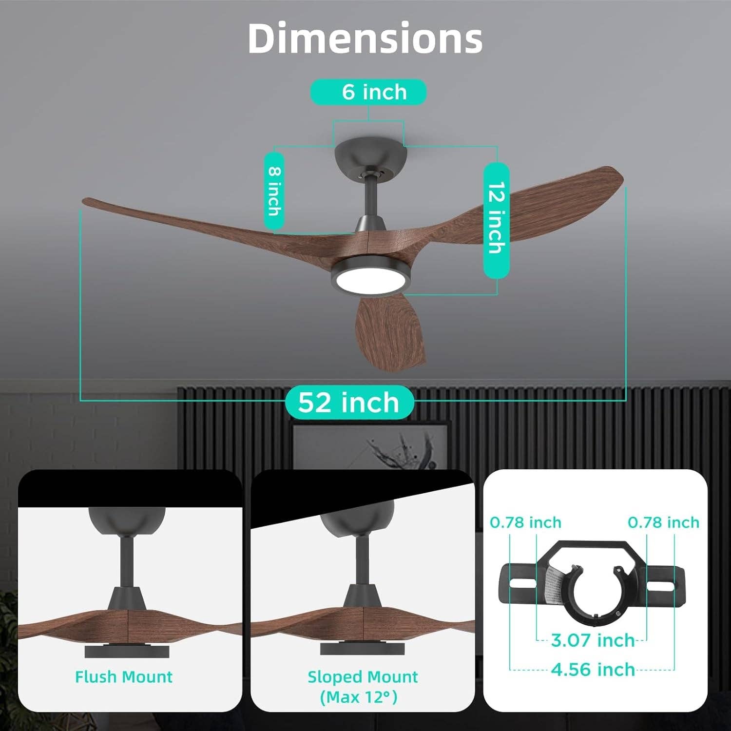Dark Woodgrain 52 Inch Black Ceiling Fan With Lights And Remote Control for wholesale on Faire3