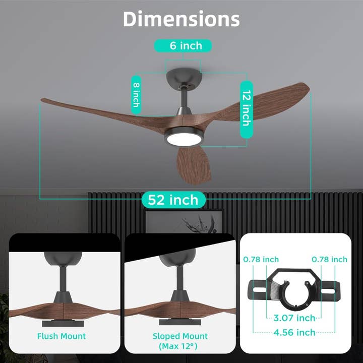 Dark Woodgrain 52 Inch Black Ceiling Fan With Lights And Remote Control for wholesale on Faire3