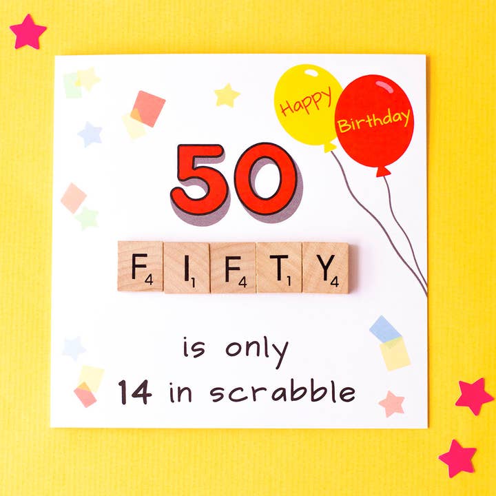 fizzi-jayne - Wholesale Birthday Card - 50 is only 14 in Scrabble. Funny 50th Birthday Card