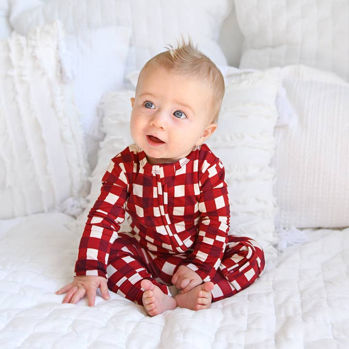 Gigi and Max - Wholesale Jumpsuit – Baby - Emery Plaid ZIP Christmas Bamboo Baby One Piece Outfit7