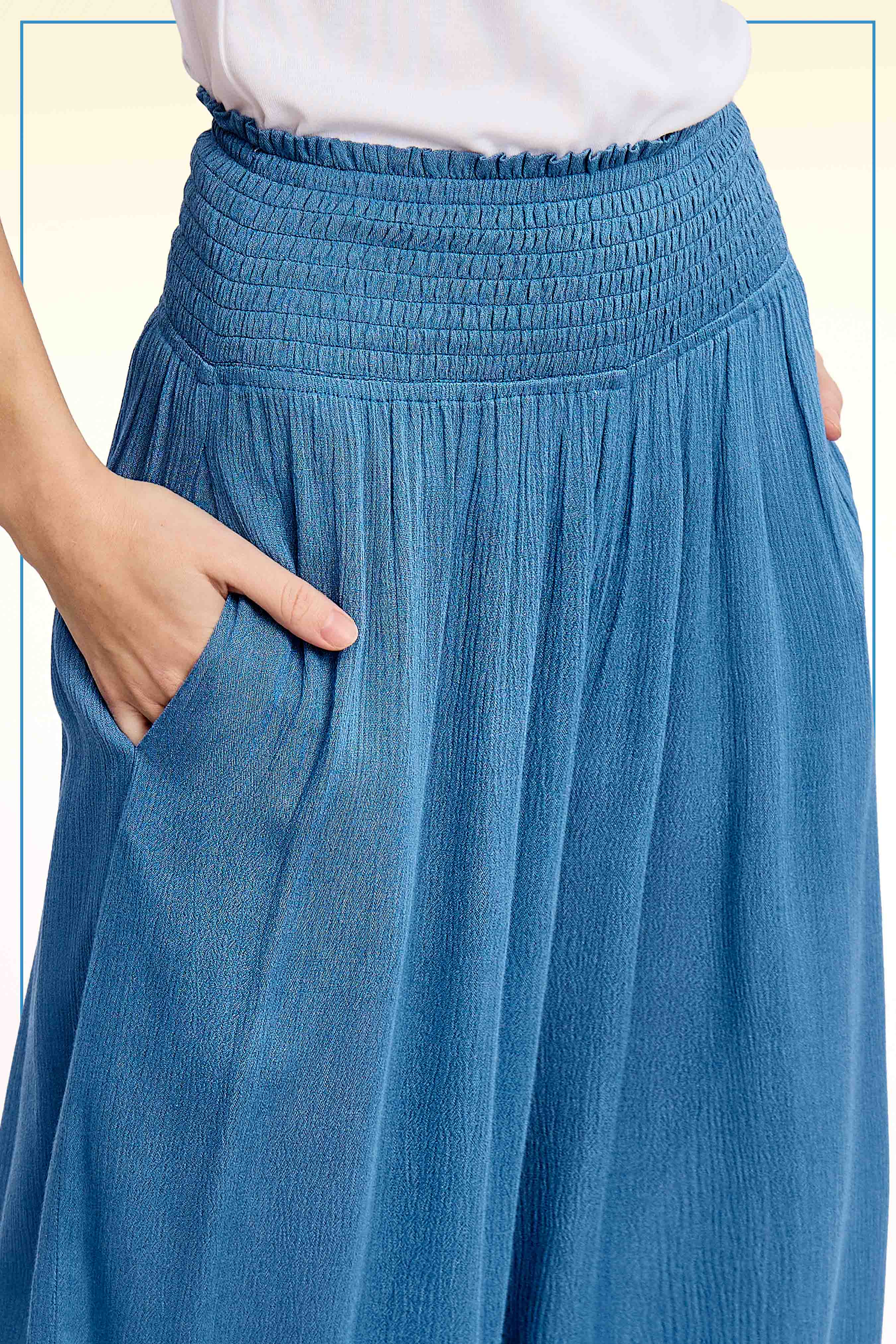 La Miel - Wholesale Pants - Women's - JCP4226-Wide Leg Smocked Elastic Waist Pants With Pockets12