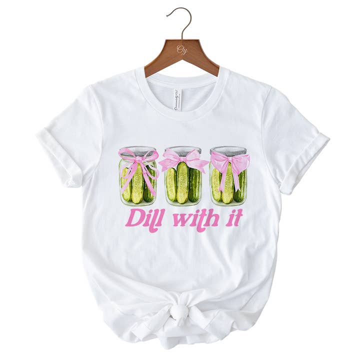 Coquette Dill With It Funny T-Shirt, Pickle Lover White Tee for wholesale on Faire
