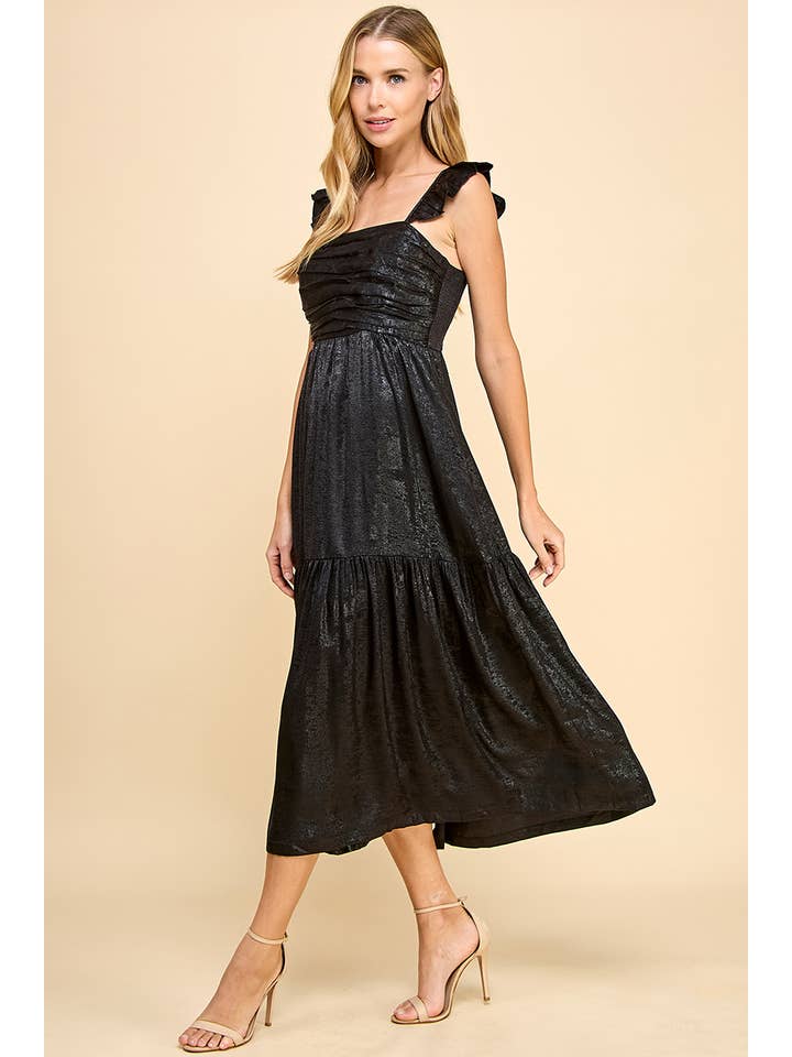 Black CD05170-Metallic Ruched Detail Dress for wholesale on Faire