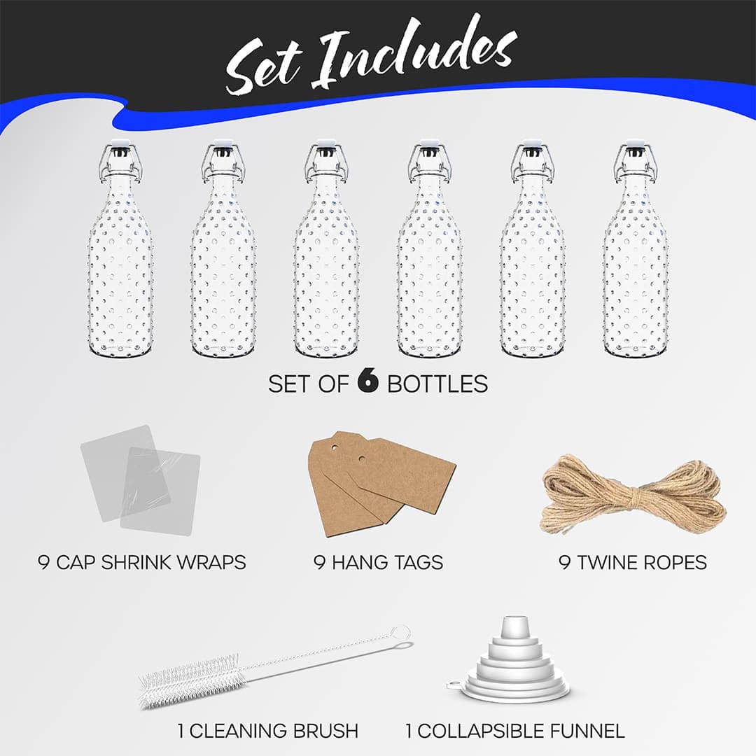 Nevlers - Wholesale Jar - Nevlers 17 oz Dotted Swing Top Bottles (Pack of 6) | Includes Funnel, Brush, Tags and Shrink Wrap8