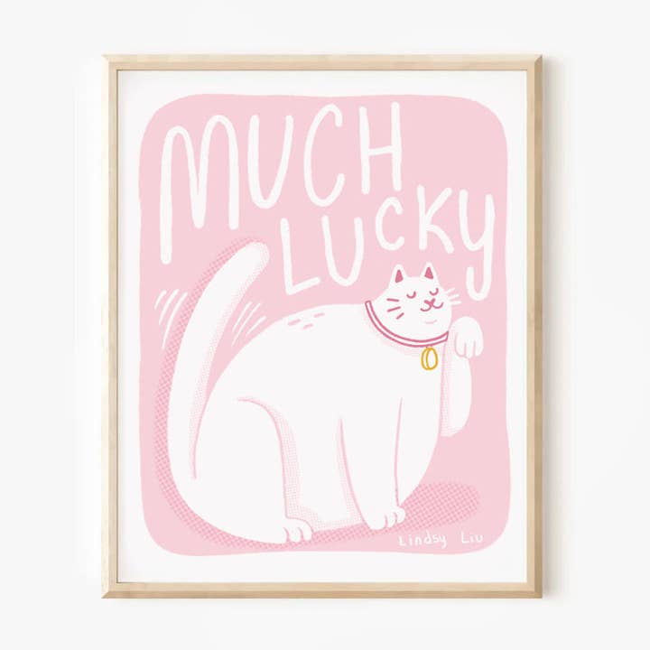 Much Lucky Cat Art Print for wholesale by Happy Little Paper Co