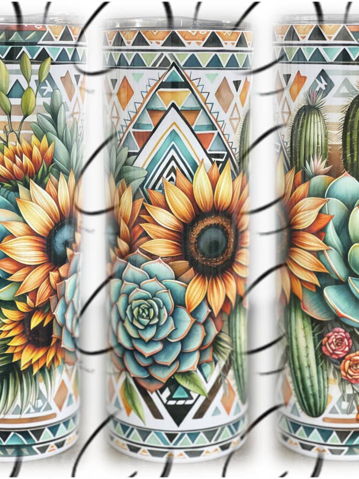 Western Aztec Succulents 20oz Skinny Tumbler for wholesale by CMD Wholesale