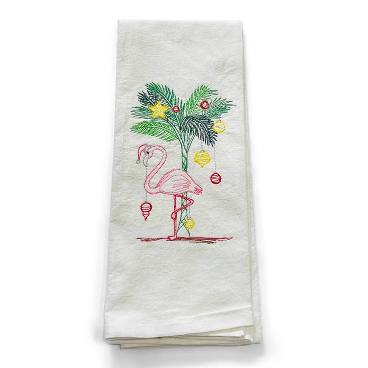 Towel - Festive Flamingo with Palm Tree for wholesale by Vibrantly Blue