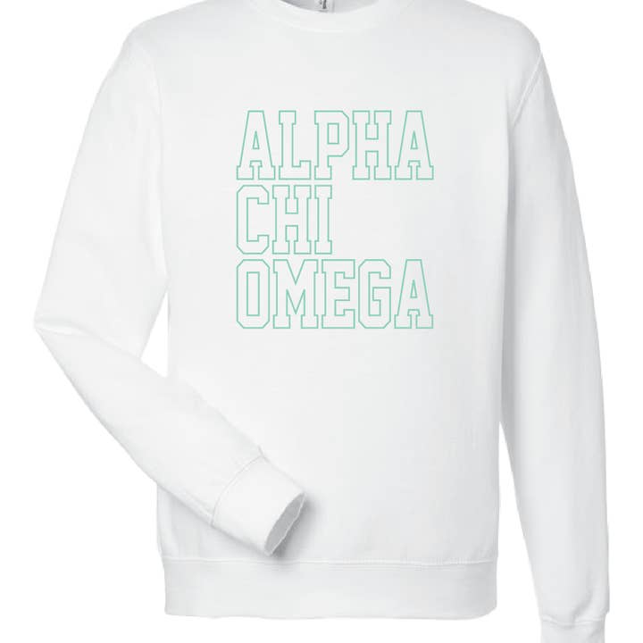 Alpha Chi Omega Block Embroidered Crewneck for wholesale by Swag