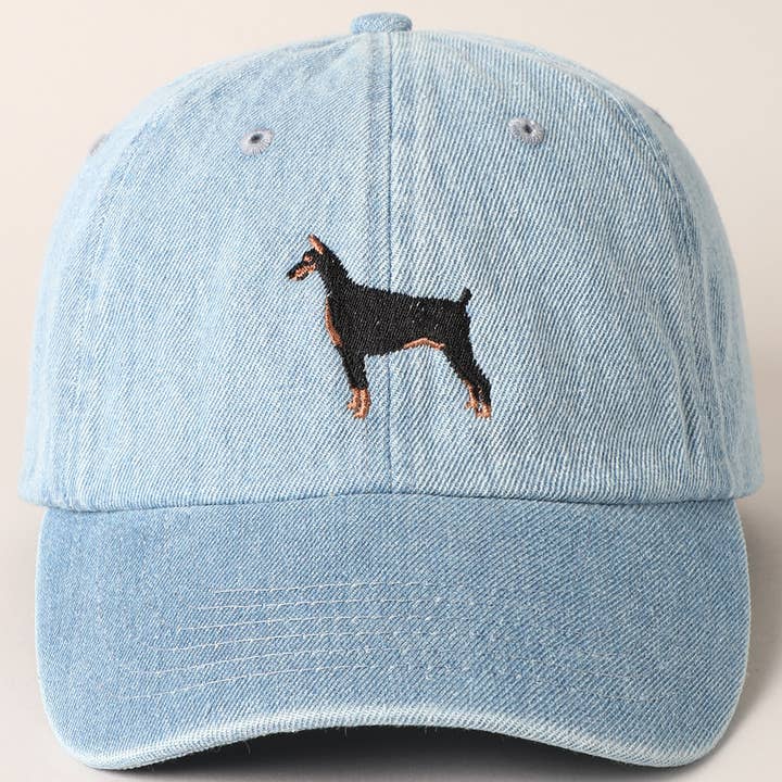 Doberman Dog Embroidered Denim Baseball Cap for wholesale by Fashion City