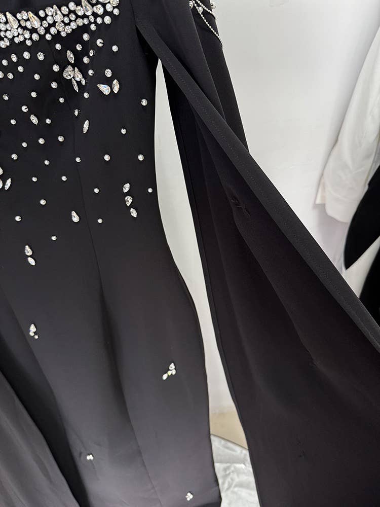 Productseeker – Großhandel Abendkleid – Damen – DR388Y Handbesticktes Kettenschal-Ärmel bodenlanges Kleid10