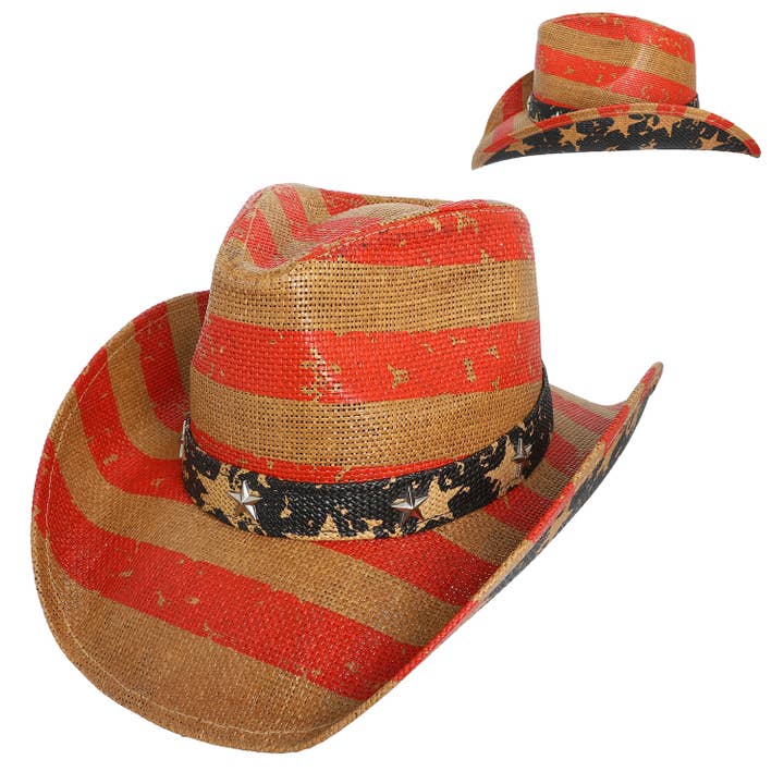 SP Sophia Collection - Wholesale Cowboy Hat - Women's - Patriotic Western USA Flag Paper Braid Cowboy Hat