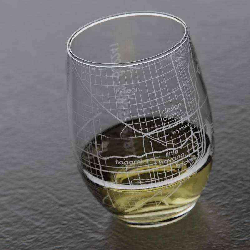 Well Told - Wholesale Wine Glass - Miami, FL City Map - 15 oz Stemless Wine Glass2