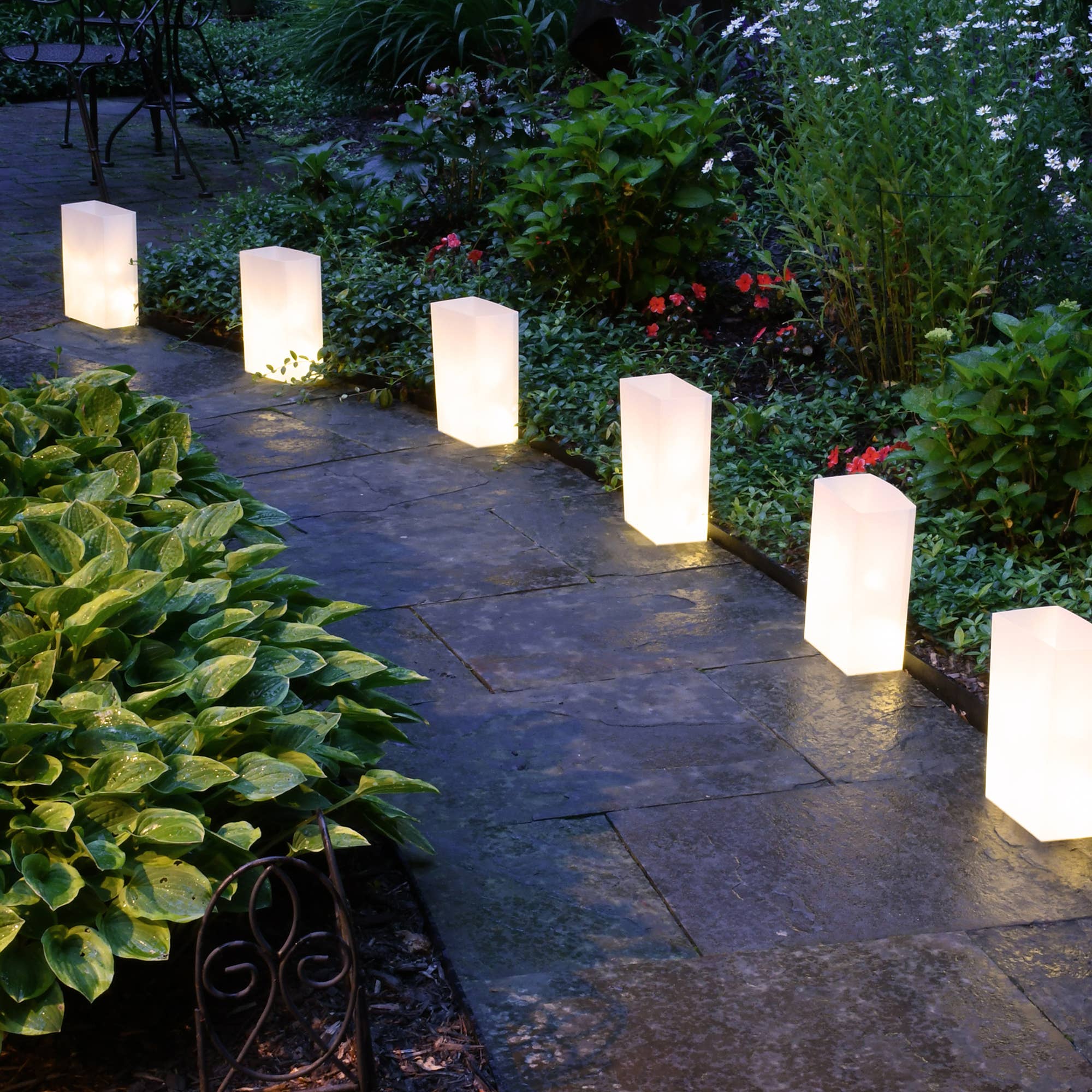 LumaBase - Wholesale Outdoor Candle - Battery Operated Luminaria Kit with Timer, White - Set of 61