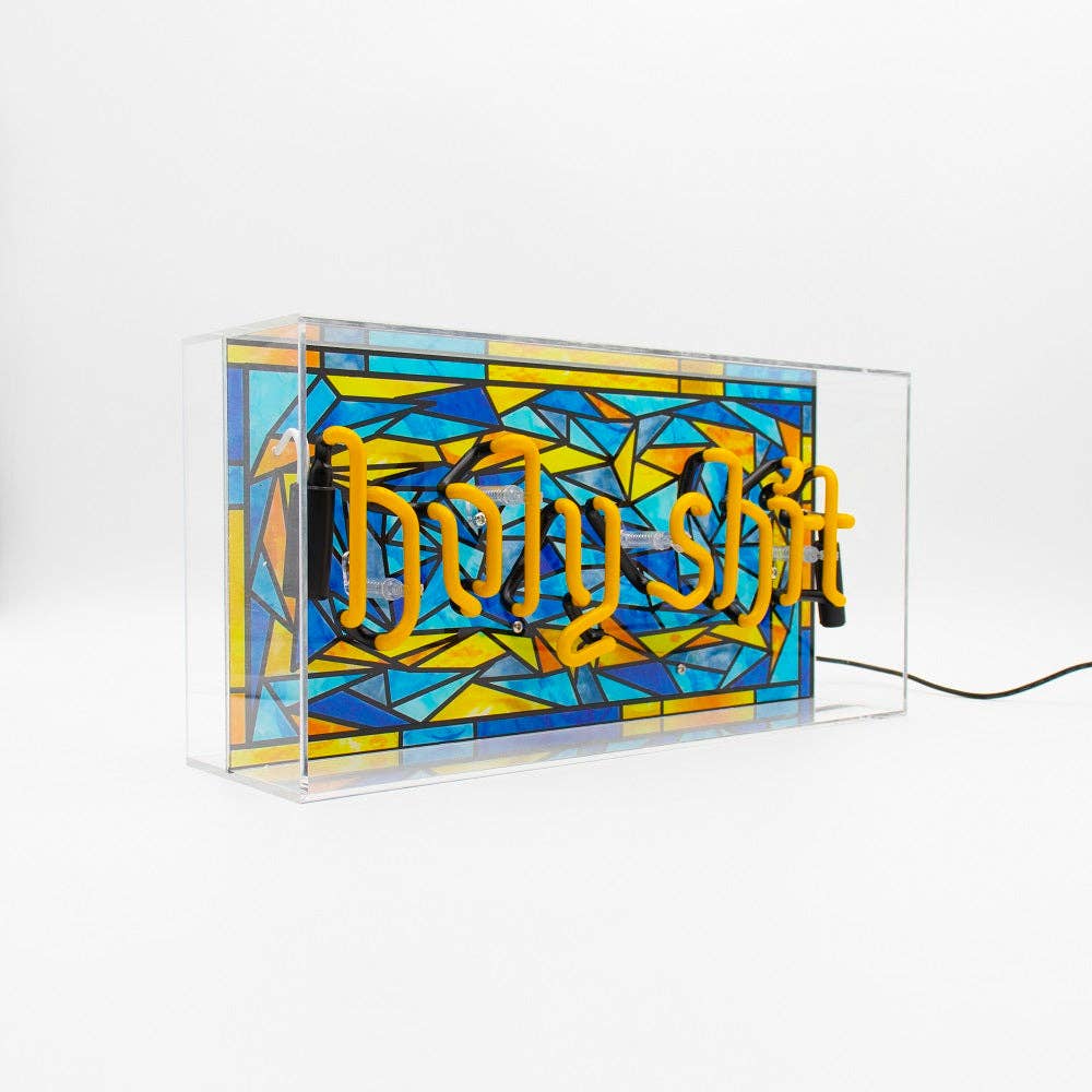 Yellow 'Holy Shit' Glass Neon Sign for wholesale on Faire5