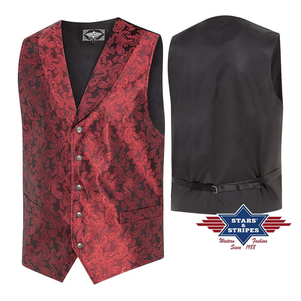 Stars & Stripes® - Vendita all'ingrosso Gilè elegante - Uomo - Gilet western stile antico King Red con motivo paisley2