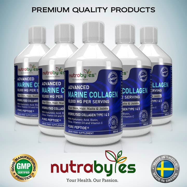 NUTRABYTES - Venta al por mayor Suplementos/vitaminas para beber - Líquido de colágeno marino con ácido hialurónico, sílice y vitamina C